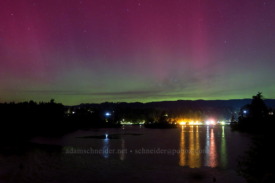 Northern Lights & town lights [Rock Cove, Skamania County, Washington]